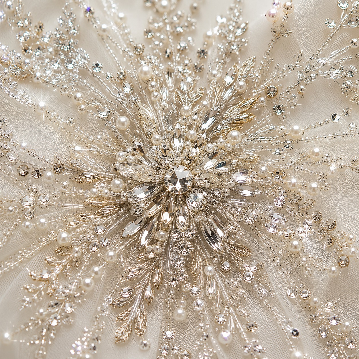 Hand-laid crystal embellishment detail