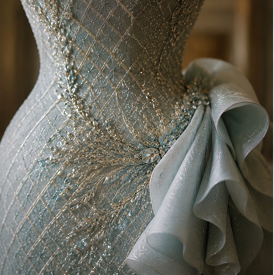 Acqua — beaded organza ruffle
