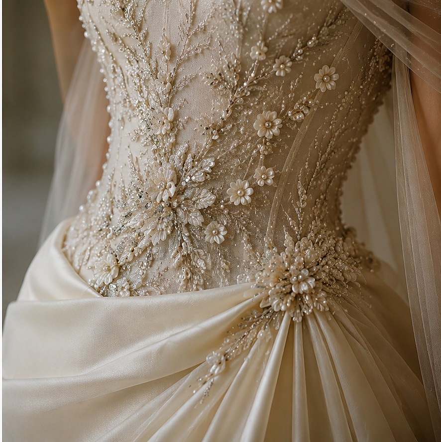 Avorio — pearl floral embroidered bodice